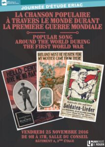 Affiche de la journée d'étude "Popular Song across the World during the First World War La Chanson populaire à travers le monde durant la Première Guerre."