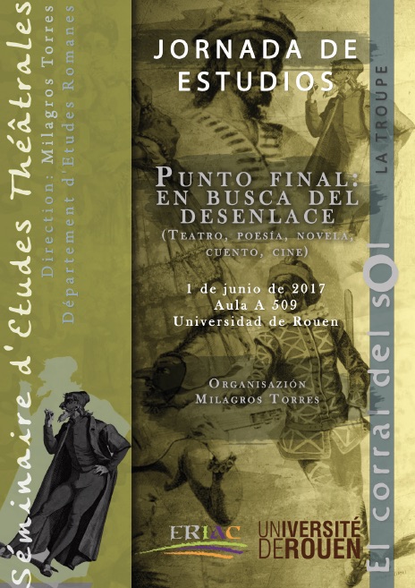 Affiche de la journée d'étude "Punto final: en busca del desenlace (teatro, poesía, novela, cuento, cine)"