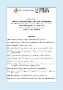 Affiche de la journée d'études "Recherches phénoménologiques en Turquie, hier et aujourd’hui: aspects philosophiques et linguistiques. Philosophie turque, en turc et en Turquie"