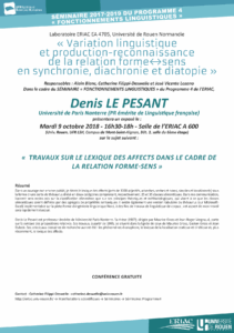 Affiche du séminaire "Travaux sur le lexique des affects dans le cadre de la relation forme-sens"