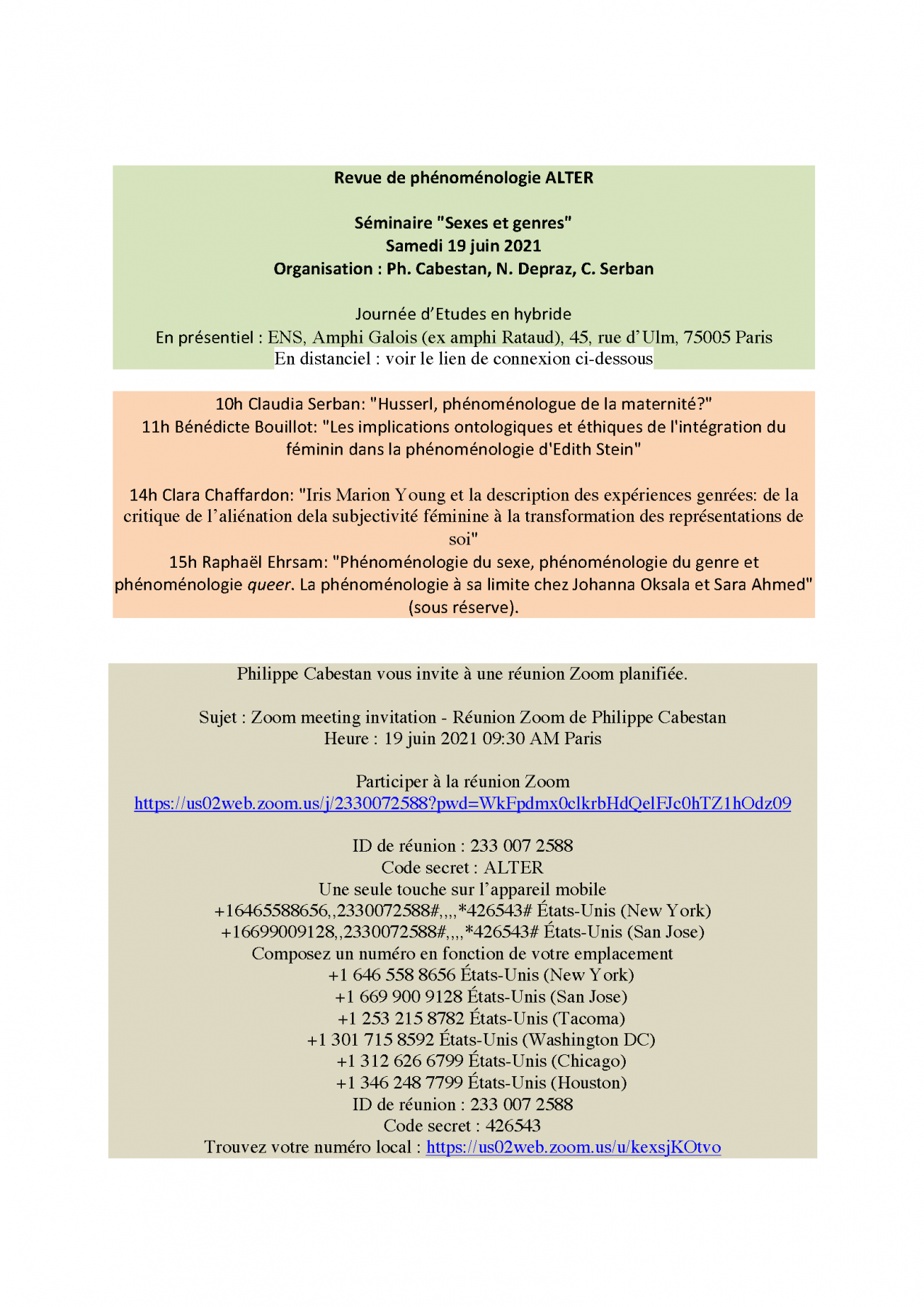 Affiche de la journée d'étude "sexes et genres"