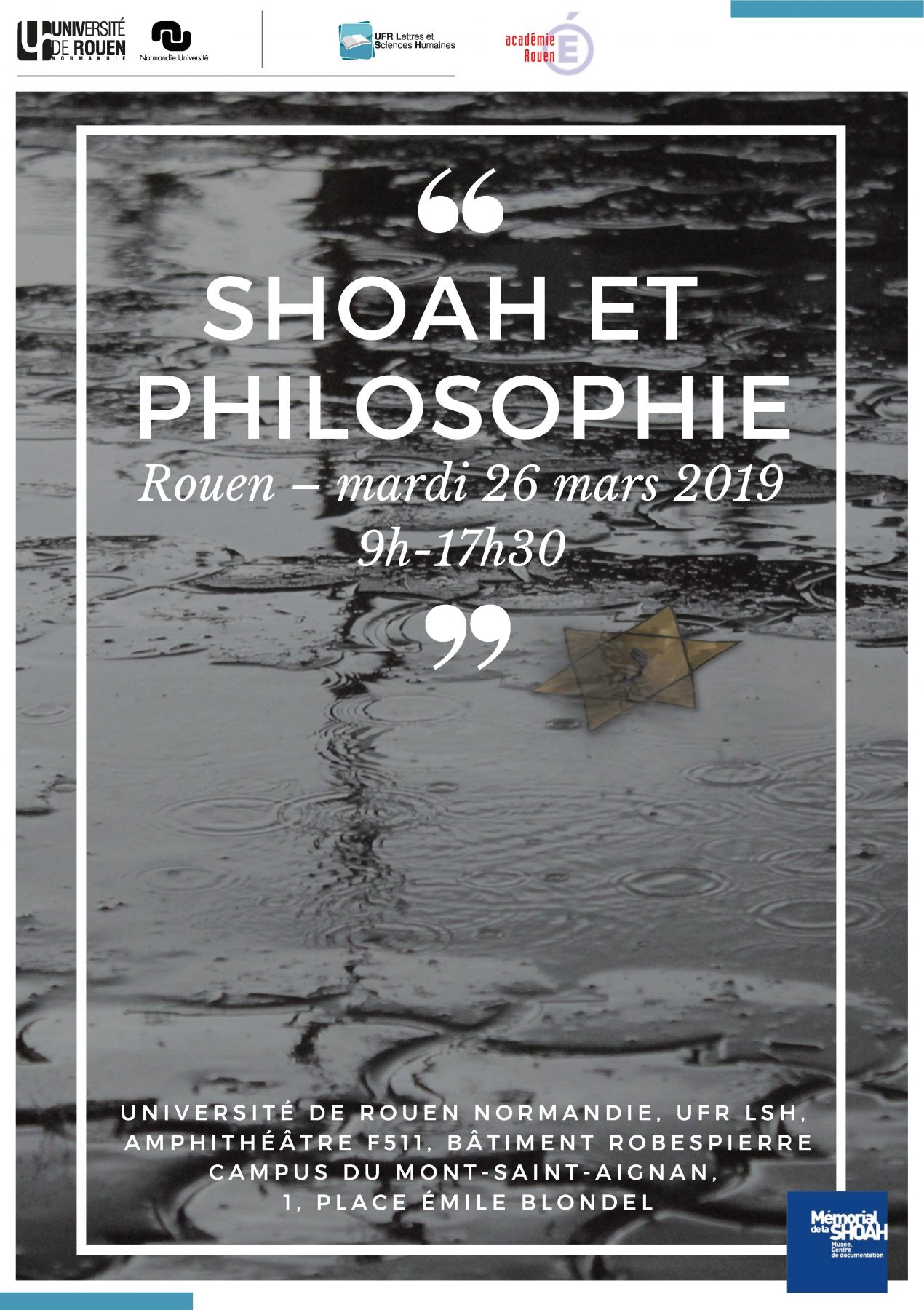 Affiche de la journée d'étude "Shoah et philosophie"