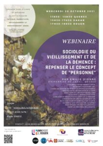 Affiche de la conférence"Sociologie du vieillissement et de la démence : repenser le concept de « personne »"