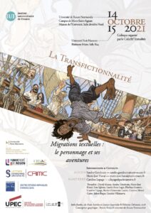 Affiche du colloque "La transfictionnalité. Migrations textuelles : le personnage et ses aventures"