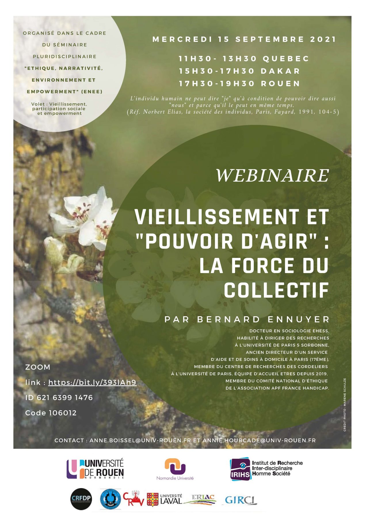 Affiche de la conférence "Séminaire ÉNEE — Vieillissement et « pouvoir d’agir » : la force du collectif"