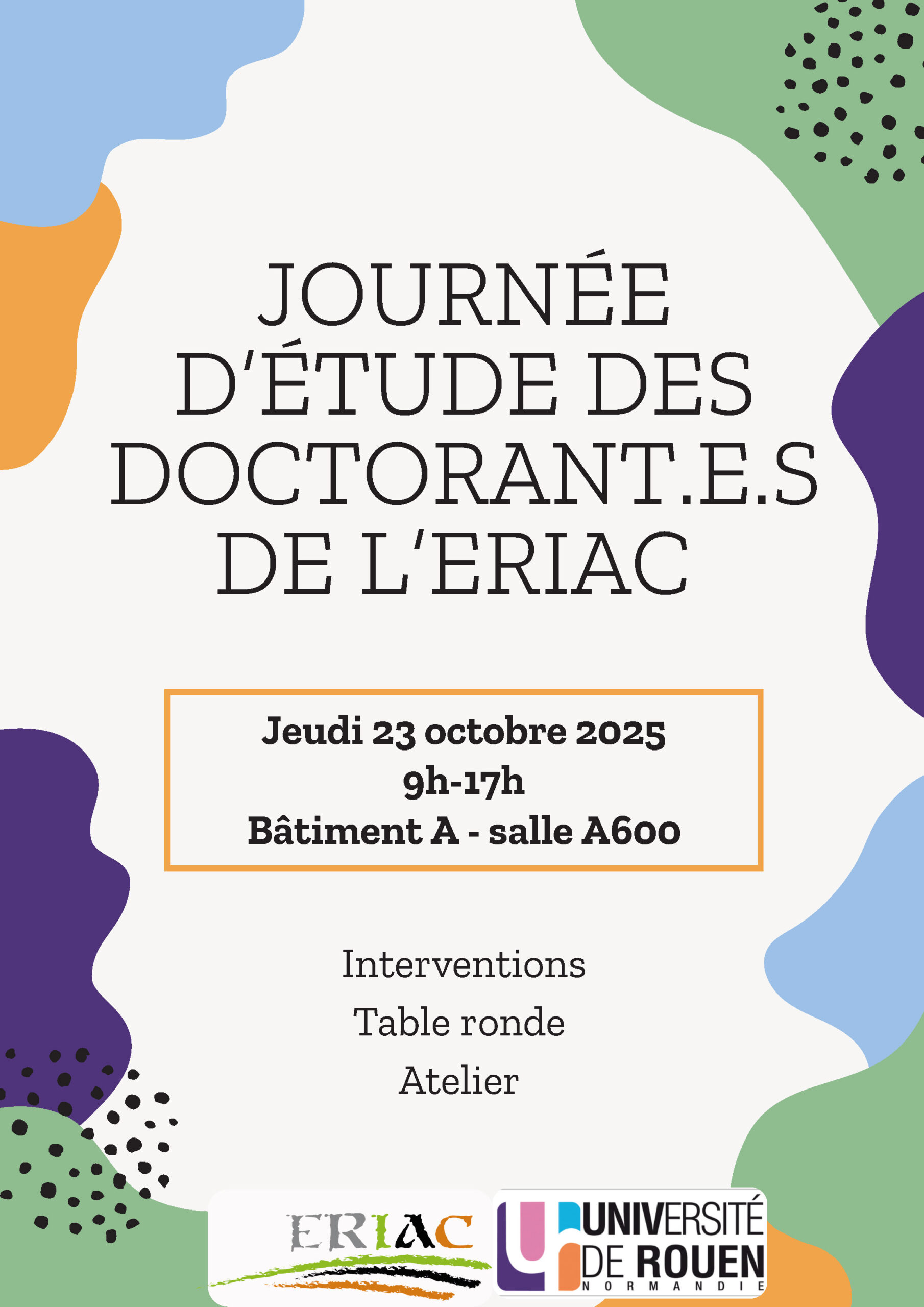 Affiche de la "journée d'étude des doctotorant·e·s de l'ERIAC"