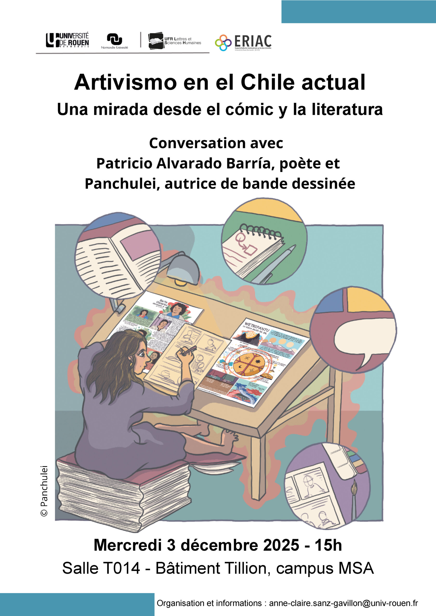 Affiche de la rencontre "Artivismo en en Chile actual. Una mirada desde el cómic y la literatura"