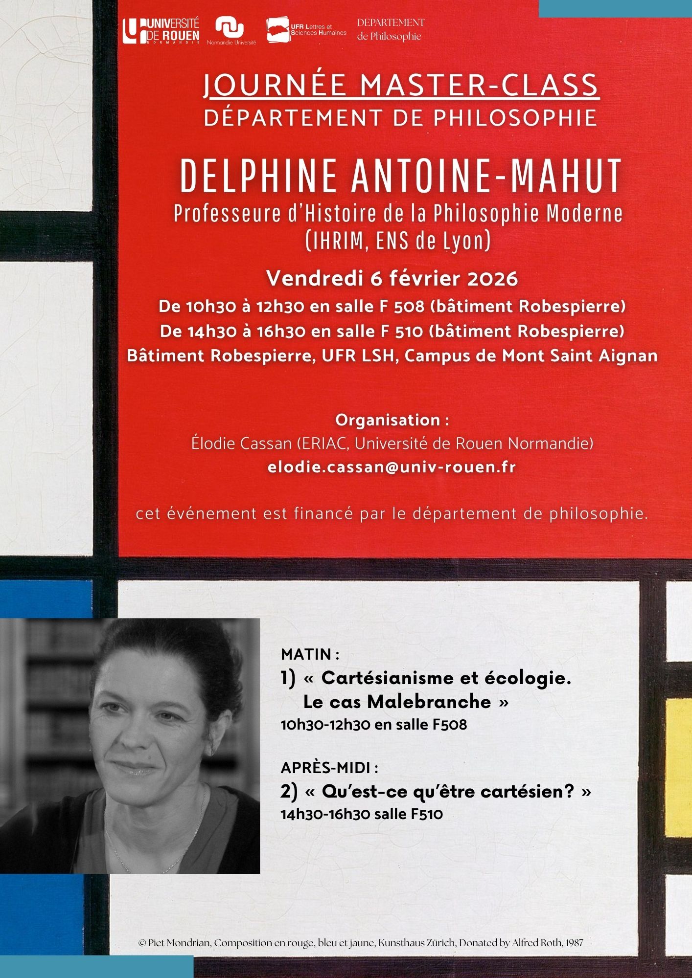 Affiche de la Master class de la philosophe Delphine Antoine-Mahut
