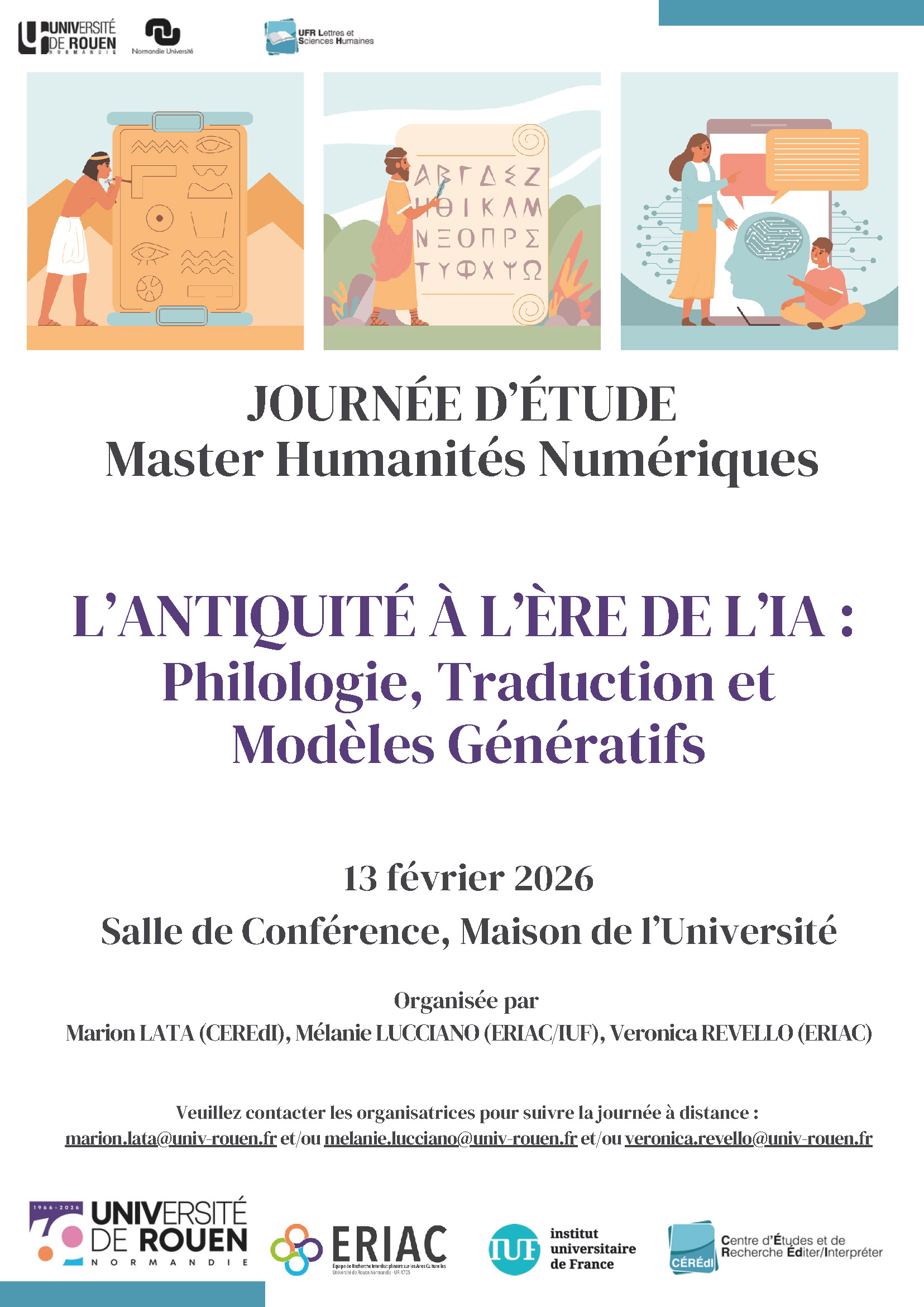 Affiche de la journée d'étude "L'Antiquité à l'ère de l'IA : Philologie, Traduction et Modèles Génératifs"