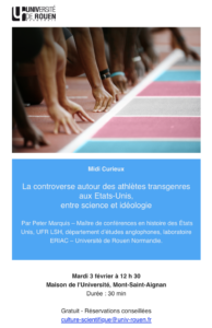 Affiche de la conférence "La controverse autour des athlètes transgenres aux États-Unis, entre science et idéologie"