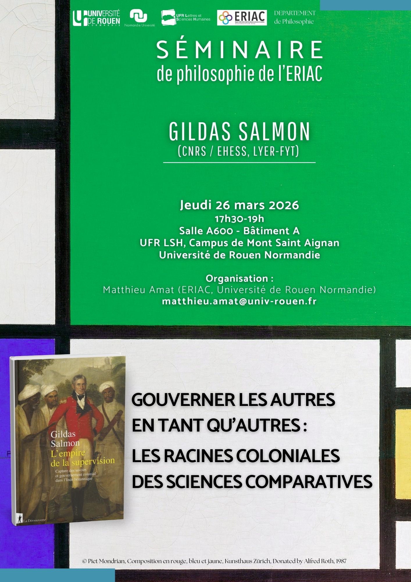 Affiche de la conférence "Gouverner les autres en tant qu'autres : les racines coloniales des sciences comparatives"