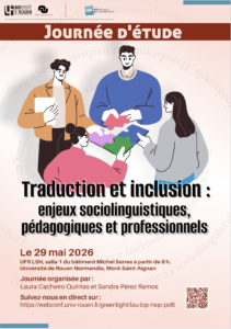 Affiche de la journée d'étude "Traduction et inclusion : enjeux sociolinguistiques, pédagogiques et professionnels"