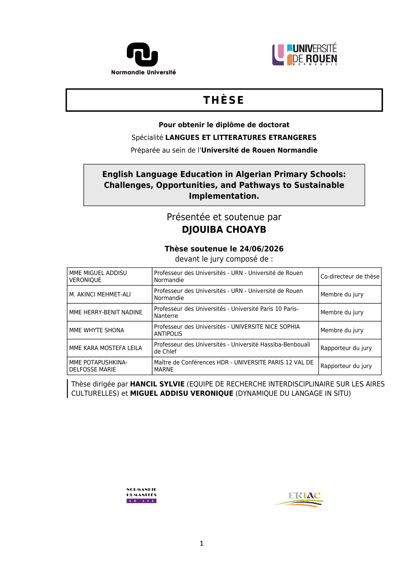Couverture de la thèse de Choayb Djouiba