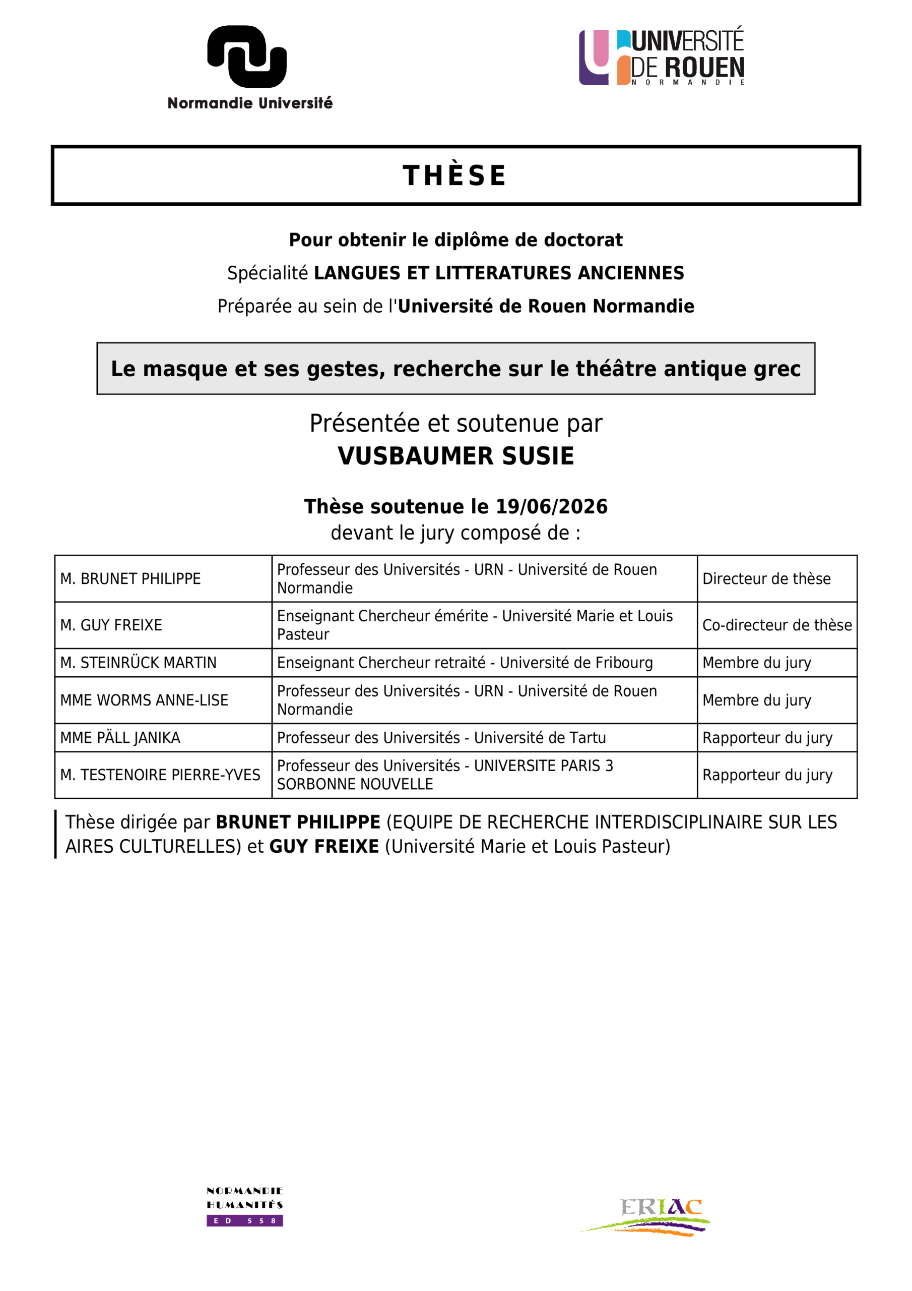 Couverture de la thèse de Susie Vusbaumer
