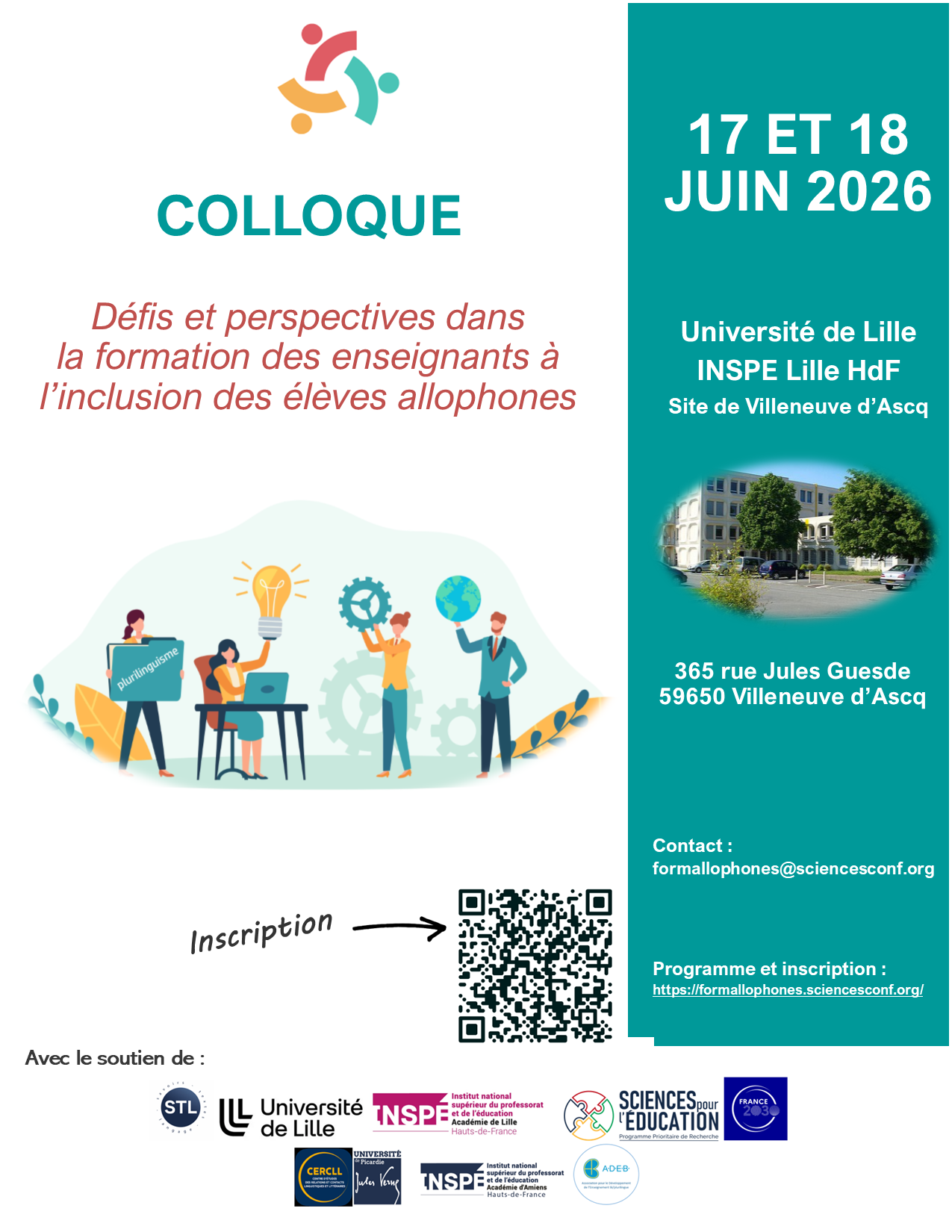 Affiche du colloque "Défis et perspectives dans la formation des enseignants à l'inclusion des élèves allophones"